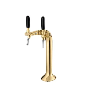 ברז קוברה נירוסטה כפול בצבע זהב למערכת מים קרים וסודה